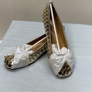Easy Spirit Gold Woven Comfort Flats Square Toe Slip On Women's Size 6M